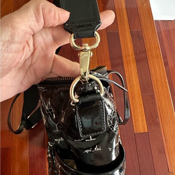 Kate Spade Mai Tai Drinks Tote Bag Weekender Black Vinyl Vacation Island Baby - Picture 5 of 12